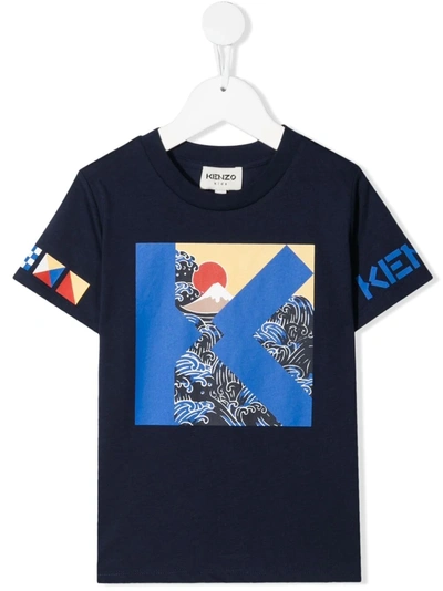 Kenzo Wave-print Organic Cotton T-shirt In Blue