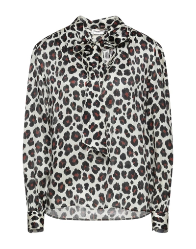 Saint Laurent Silk Animal Print Blouse In Black