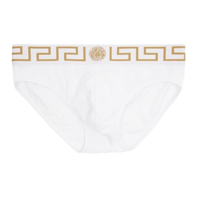 Versace Iconic Stretch Cotton Low-rise Briefs In White