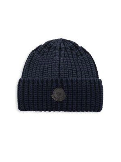 Moncler Folded Knit Wool Beanie In Navy