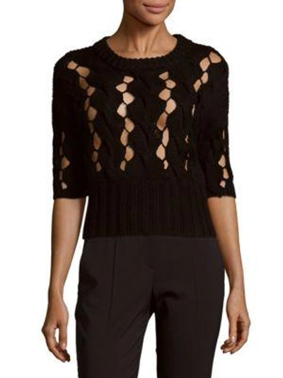 Dkny Cable Knitted Wool Sweater In Black