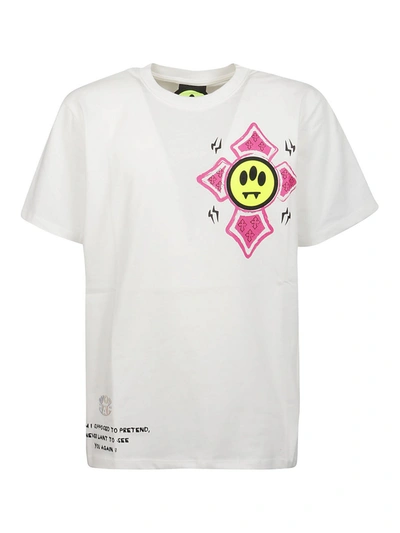 Barrow White T-shirt With Cross Logo Print In Off White