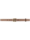 Gucci Imitation Pearl Logo Buckle Leather Skinny Belt In Pink