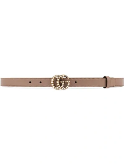 Gucci Imitation Pearl Logo Buckle Leather Skinny Belt In Pink