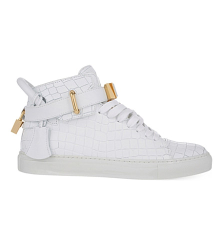 Buscemi 100mm Crocodile-embossed Leather Mid-top Trainers In White ...
