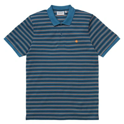 Carhartt Wip Akron Stripe Polo Shirt Shore In Blue