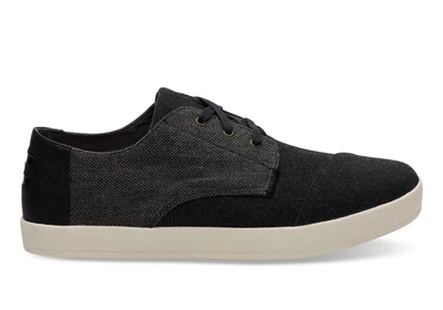 Toms Black Grey Herringbone Wool Men's Paseo Sneakers Shoes