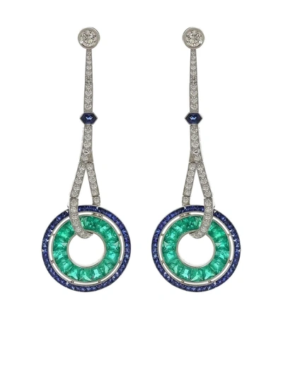 Kwiat Platinum Emerald, Sapphire And Diamond Drop Earrings In Silver