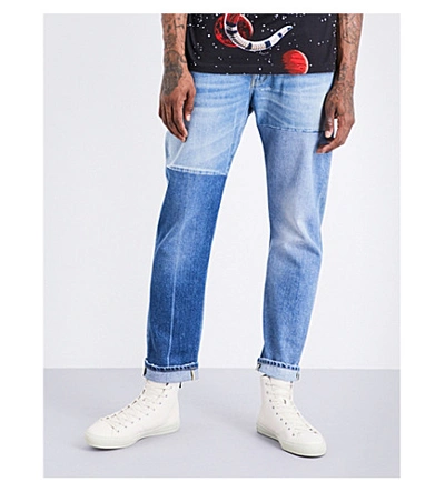 Gucci Contrast-panel Regular-fit Tapered Mid-rise Jeans In Blue