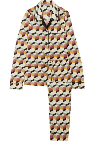 Prada Printed Silk-twill Pajama Set In Gray