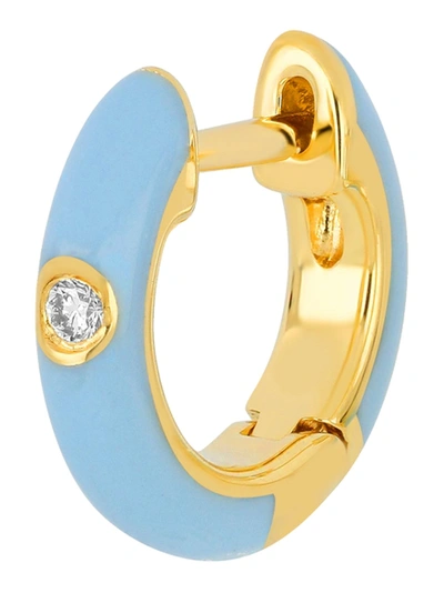 Ef Collection 14kt Single Diamond Baby Blue Enamel Huggie Earring In Ylwgold