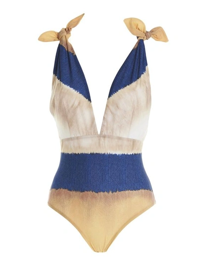 Alberta Ferretti Tie-dye One-piece Swimsuit In Beige E Blu In Multi