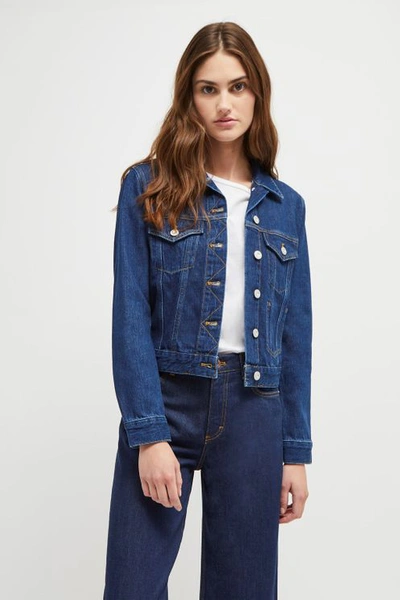 French Connection Palmira Cropped Denim Jacket With Detachable Wool Collar In Indigo Denim-blues