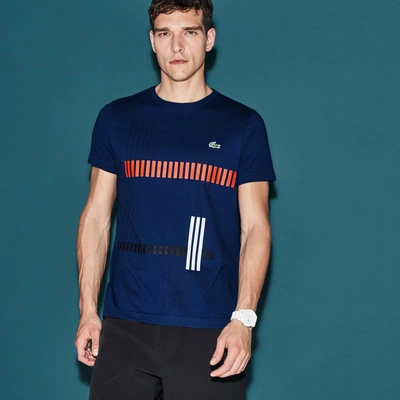 Lacoste Men's Sport Striped Design Tech Jersey T-shirt - Ocean/mexico Red-white-bl | ModeSens