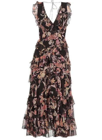Zimmermann Wavelength Ruffled Floral-print Silk-georgette Midi Dress In  Multi | ModeSens