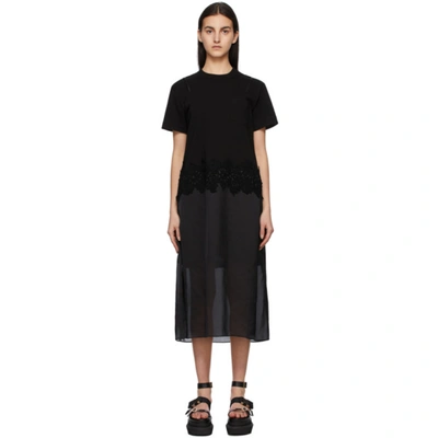 Sacai Black Jersey & Satin Lace Trim Dress In 001 Black