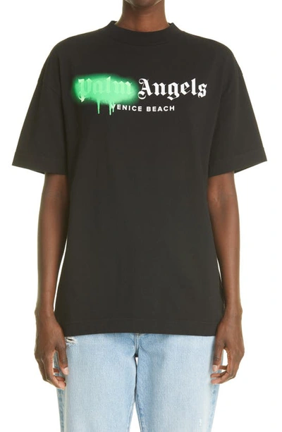 Palm Angels Black & Green Sprayed Logo 'london' T-shirt