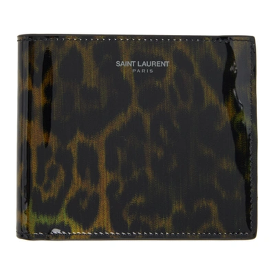 Saint Laurent Black & Brown Leopard Print East/west Wallet In 1057 Blkbrn