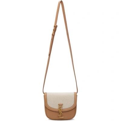 Saint Laurent Small Kaia Cotton Canvas & Leather Bag In 9369 Beige/brown