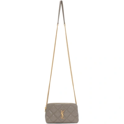 Saint Laurent Taupe Quilted Becky Double Zip Bag In 1545 Taupe