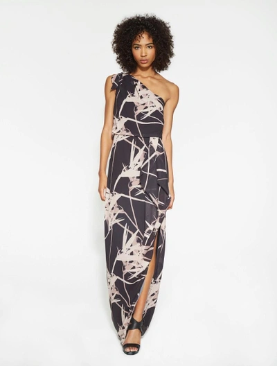 Halston Heritage Printed One Shoulder Gown - Black Paradise Print