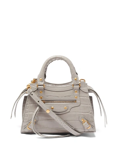 Balenciaga Neo Classic City Mini Crocodile-effect Leather Bag In Steel Grey