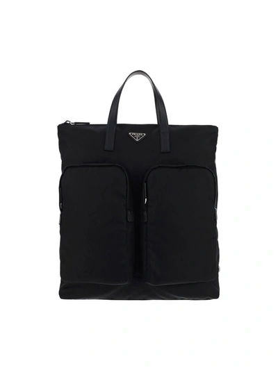 Prada Zipped Pocket Backpack In Black