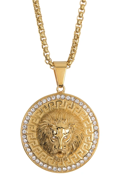 Hmy Jewelry Pave Lion Head Pendant Necklace In Yellow