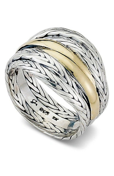 Samuel B Jewelry Two-tone Wheat Chain Ring In Silver And Gold
