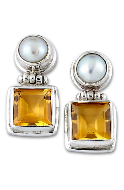 Samuel B Jewelry Sterling Silver Citrine & Pearl Earrings In Yellow