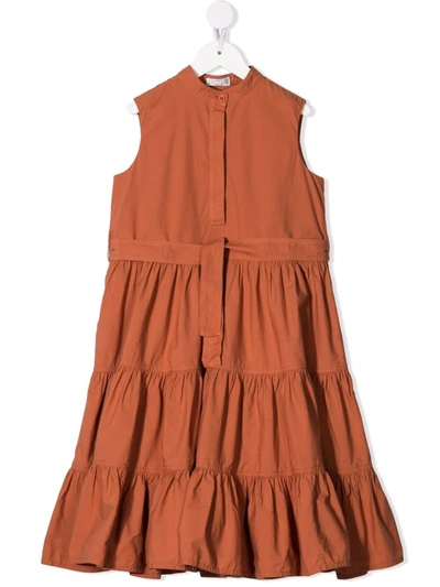Brunello Cucinelli Teen Monili Chain-embellished Cotton Dress In Brown