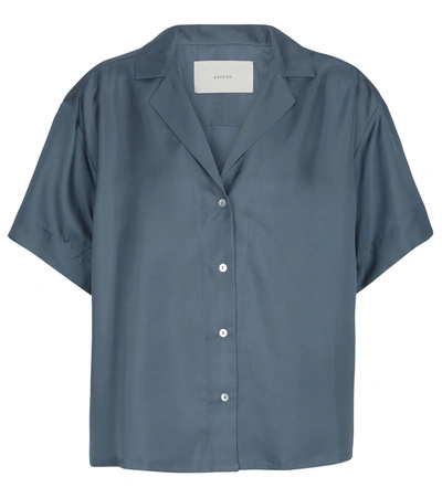 Asceno Womens Lake Blue Prague Silk Pyjama Top S In Printed