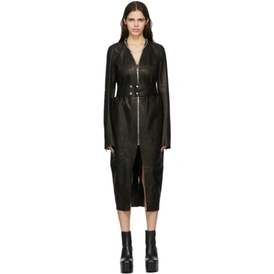 Rick Owens Klaus Belted Textured-leather Coat In Black