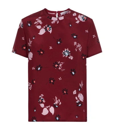 Valentino Floral Silk Top In Red