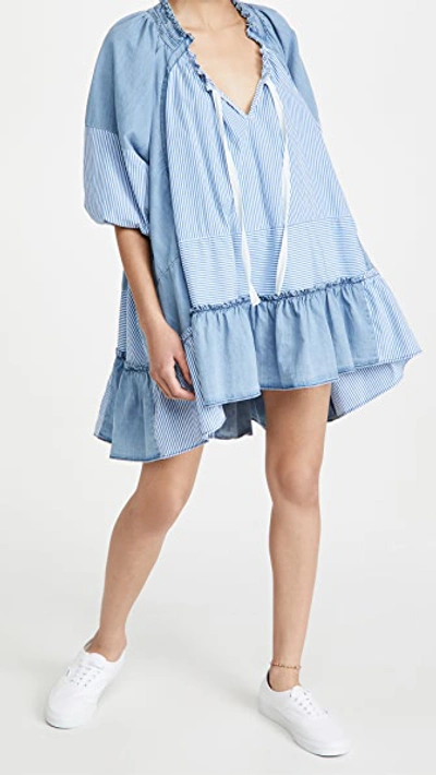 Free People Keegan Long Sleeve Tunic Dress In Indigo | ModeSens