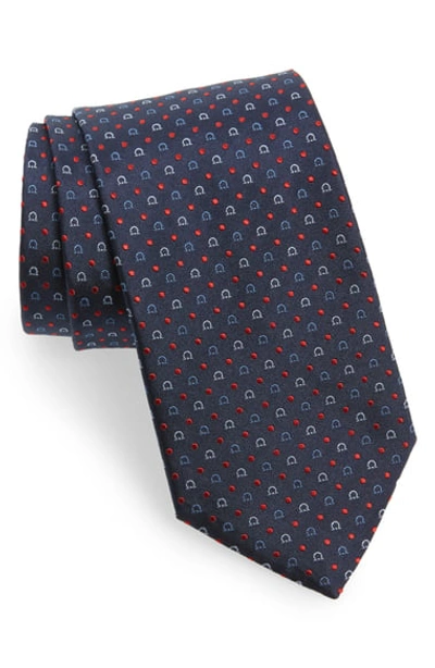 Ferragamo Gancio & Dot Silk Twill Tie, Blue In Navy