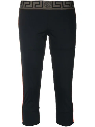 Versace Mesh-panel Cropped Performance Leggings In Black