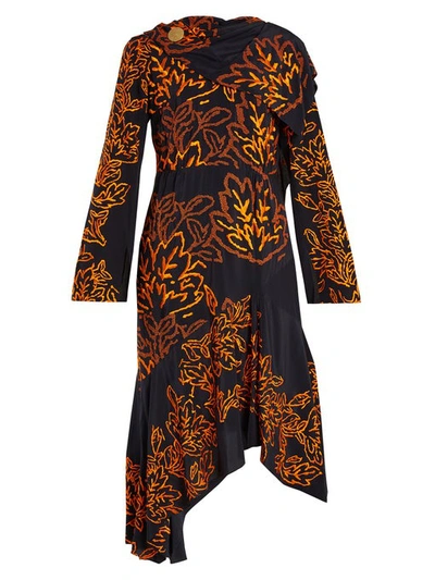 Peter Pilotto Floral-embroidered Silk-crepe Dress In Navy