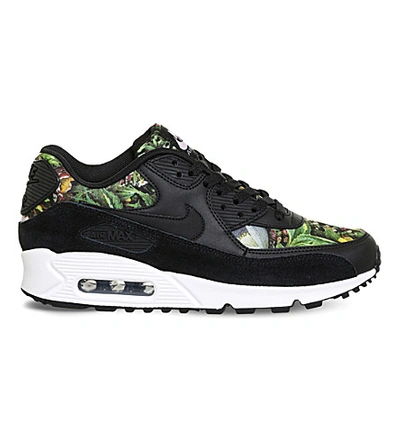 Nike Air Max 90 Leather Floral-print Trainers In Black Prism Pink | ModeSens