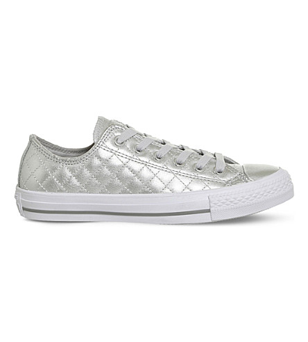 Converse All Star Metallic-leather Low-top Trainers In Silver Quilted |  ModeSens
