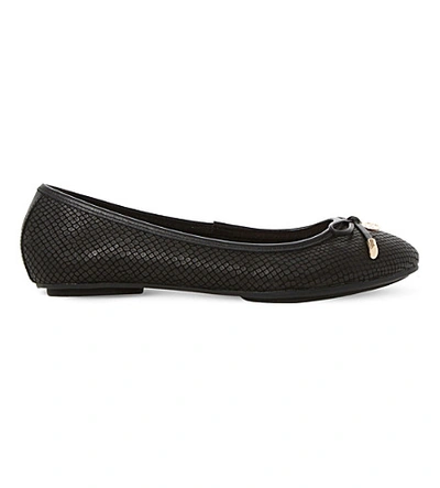 Dune Hype Leather Ballerina Shoes In Black-reptile