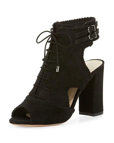 Alexandre Birman Whipstitched Suede Peep-toe Block-heel Bootie, Black