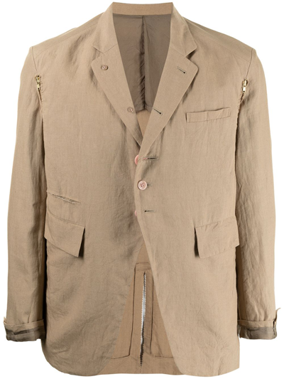 Undercover Button-front Linen Blazer In Brown