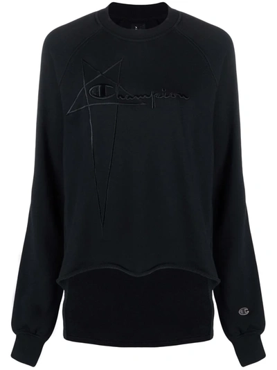 Rick Owens X Champion Vega Split Sleeve Embroidered Logo Sweatshirt In Black