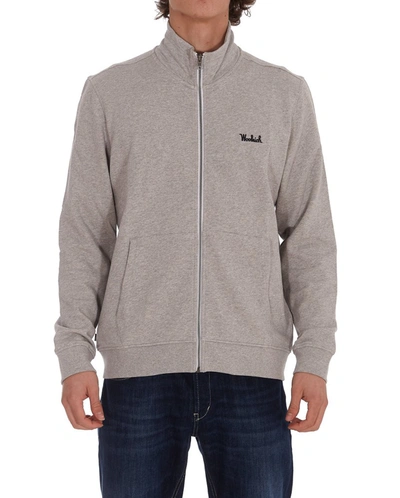 Woolrich Essential Logo Embroidered Track Sweater In Grey