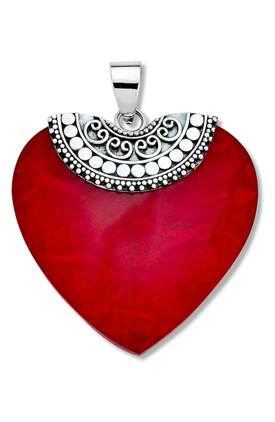 Samuel B Jewelry Sterling Silver Filigree Coral Heart Pendant In Red