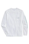 Vineyard Vines Garment Dyed Vintage Whale Long-sleeve Pocket Graphic Tee In White Cap