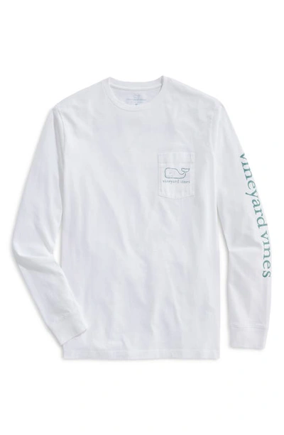 Vineyard Vines Garment Dyed Vintage Whale Long-sleeve Pocket Graphic Tee In White Cap