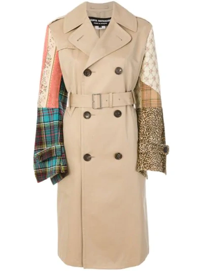 Junya Watanabe Patchwork Cotton-gabardine, Tweed And Jacquard Trench Coat In Beige