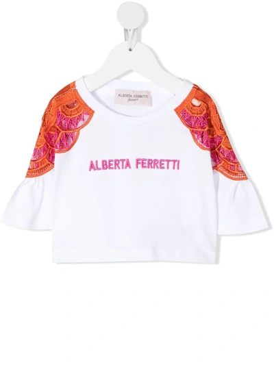 Alberta Ferretti Teen Embroidered Shoulder Logo T-shirt In White
